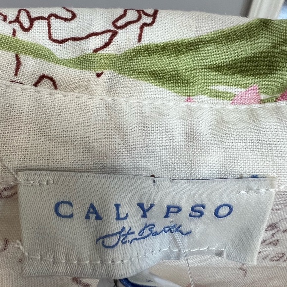 Calypso St. Barths Cream Button Down Crop Top with Tie Front - Picture 6 of 8